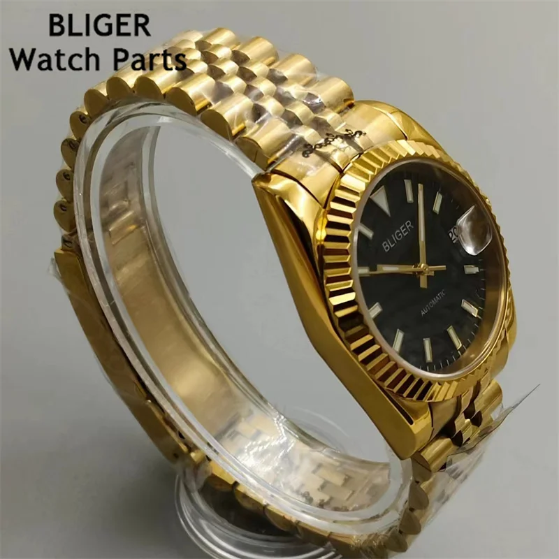 BLIGER 36mm /39mm Silver Dial Gold NH35A Automatic Mens Watch Sapphire Glass Luminous Dial