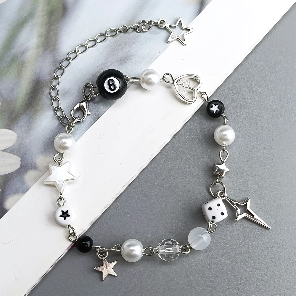 الرجعية سوار زوجين شقيقة اليدوية الإسورة التبعي الجوف ستار القمر رقم. 8 الكرة القلب الهيب هوب سوار سبائك الزنك