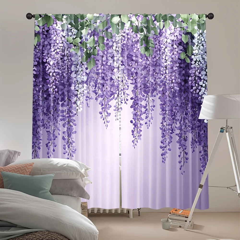 Elegant violet and green flower curtains Art Deco polyester curtains suitable for living rooms bedrooms cafes and balconies