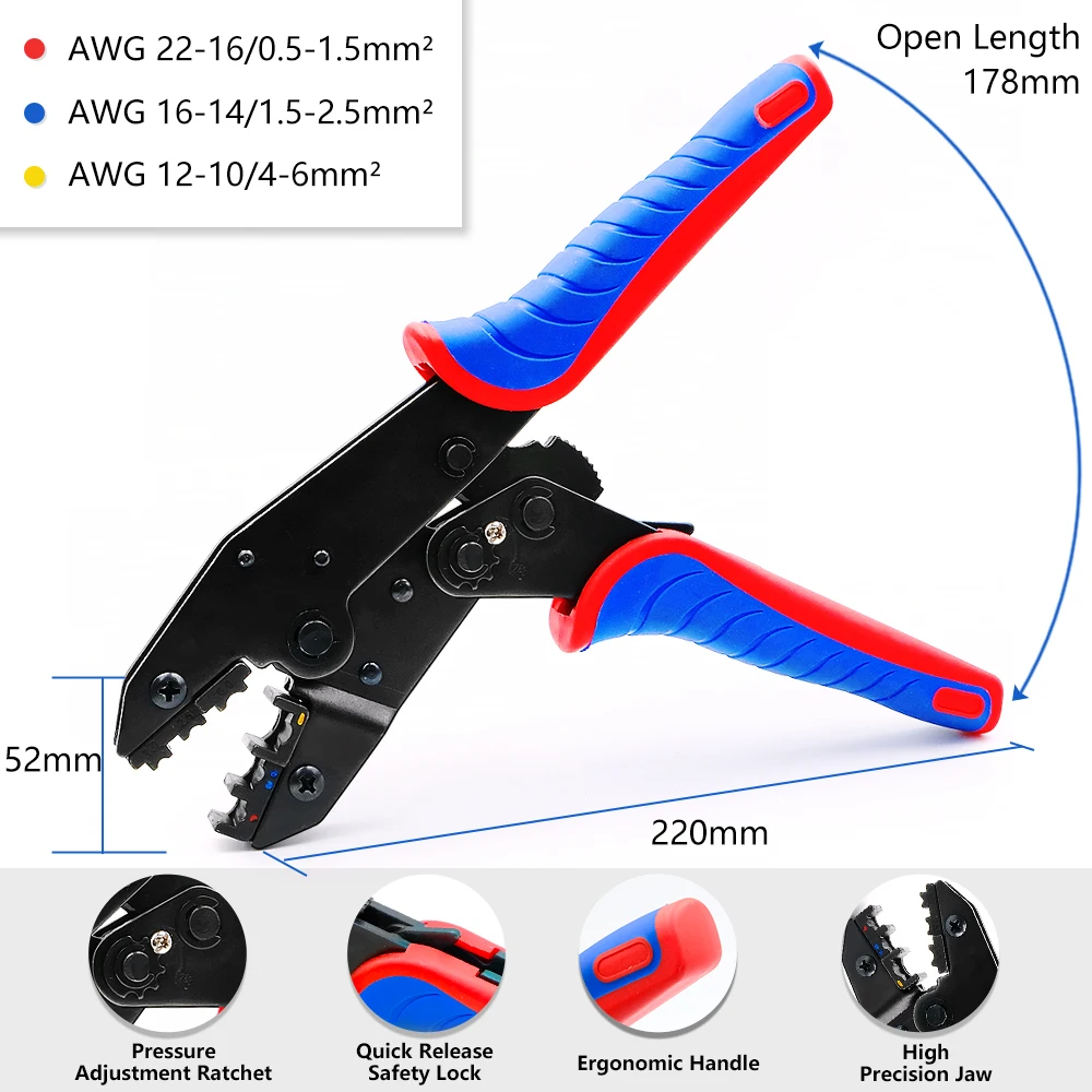 T-Tap Assortment Set Electrical Quick Splice Insulated Male Connectors Spade Crimp Wire Coductor Terminals Kit 30J Crmping Plier