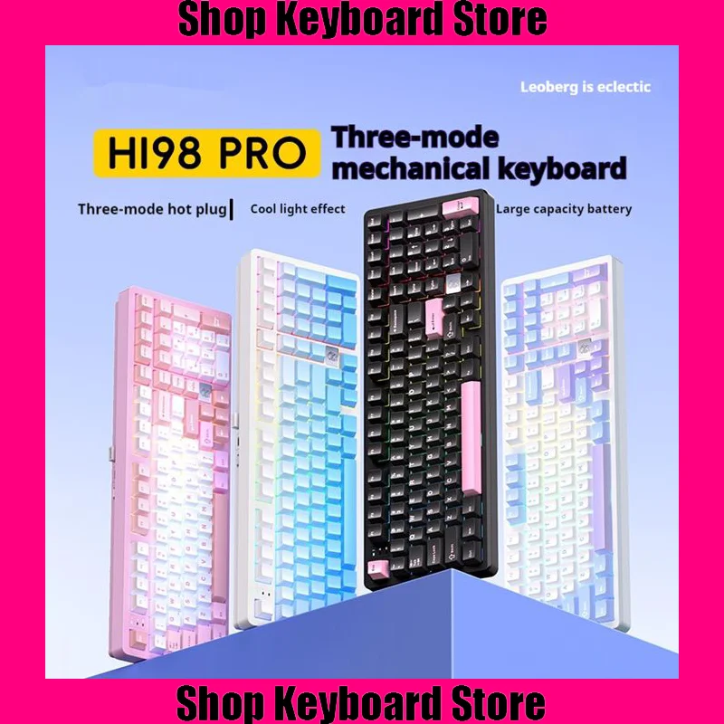 YOAINGO LEOBOG Hi98pro Aluminum alloy mechanical keyboard Wireless three modes Bluetooth wired e-sports game Christmas Gift