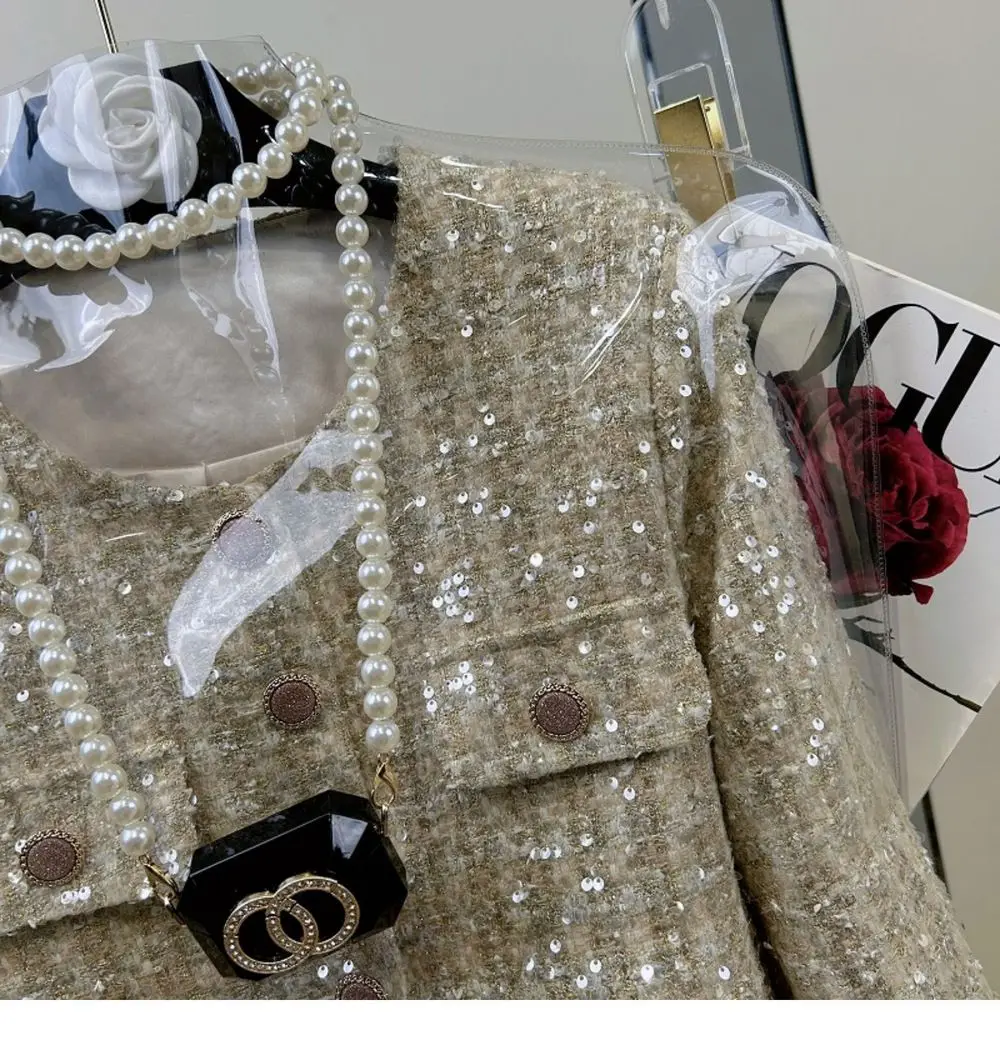 Women Autumn Spring Beaded Embroidery Blazers Coat Sequined Jacket Coat Suits Cardigan Slim High Waist Crop Tops