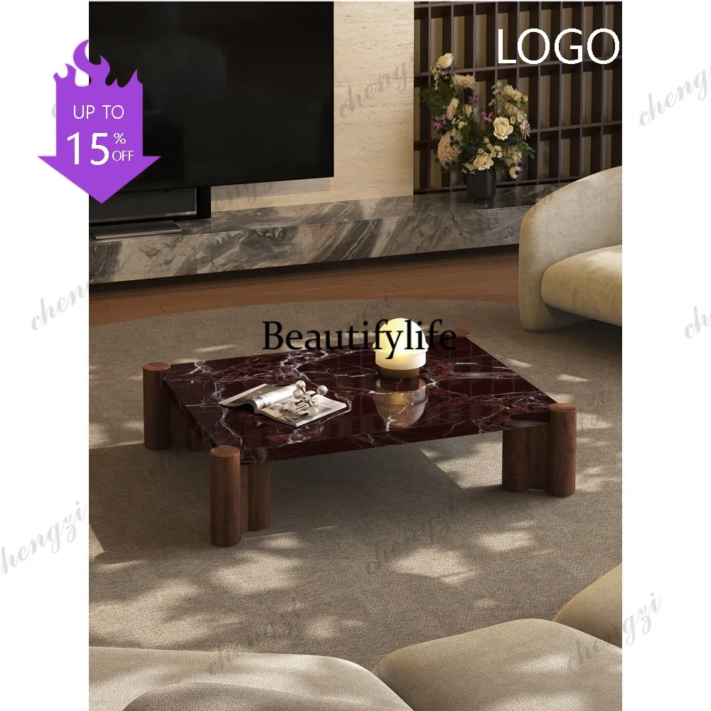 M132 Natural marble solid wood coffee table living room designer modern luxury stone coffee table can be customized