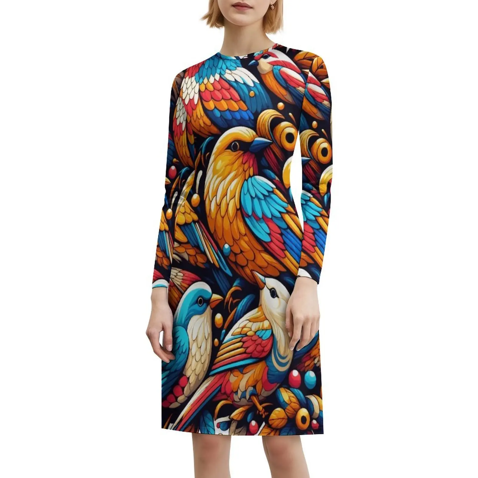 فستان Everybirdy مزين بالورود للنساء للربيع والصيف فستان كاجوال للحفلات من Everybirdy Birds Bird Nature Pattern فستان سهرة #6