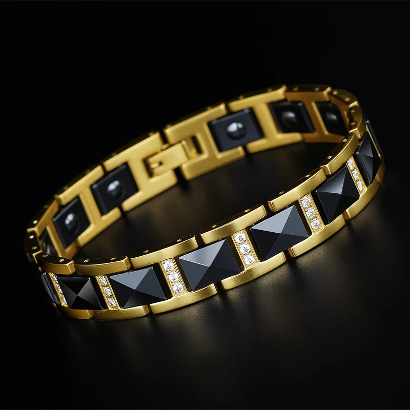 

Domineering High-Grade Diamond-Embedded Zircon Men's Ceramic Bracelet Simple and Elegant Magnet Radiation-Proof Jewelry