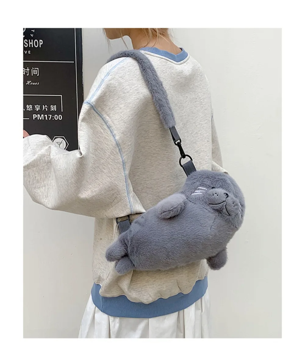 Weiche, flauschige, niedliche Seelchen-Umhängetasche, Cartoon-Handytasche mit verstellbaren Trägern, leichte Stoff-Umhängetasche, Damen-Accessoires – Detail 4