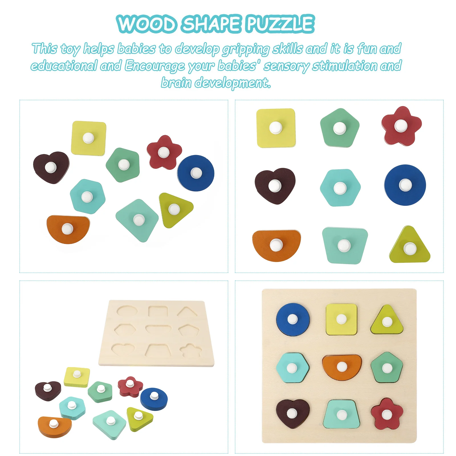 

1 Set Wooden Puzzle Board For Kids Matching Jigsaw Educational Cartoon Wood Puzzle Handheld Learning Game Portable Shape Color