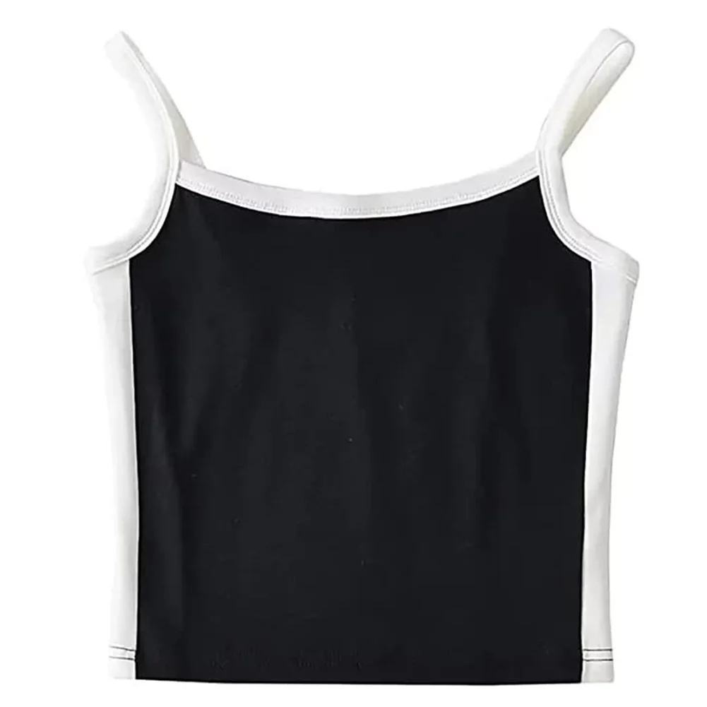 Women Spaghetti Strap Patchwork Vest Top for Summer Casual Wear Backless Slim Camisole Tank with Suspender Design
