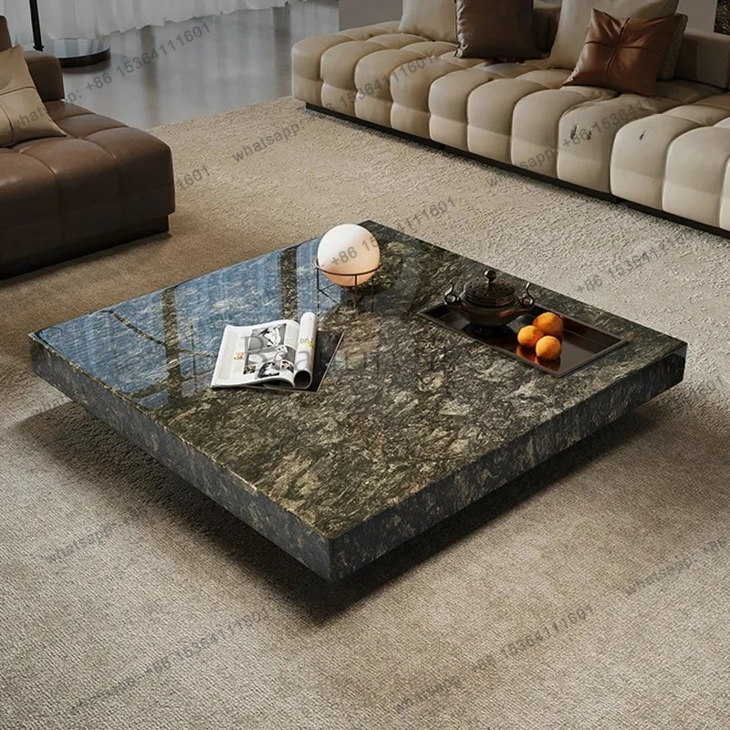 Natural luxury stone platinum diamond box coffee table modern simple villa living room high-end marble square suspension table