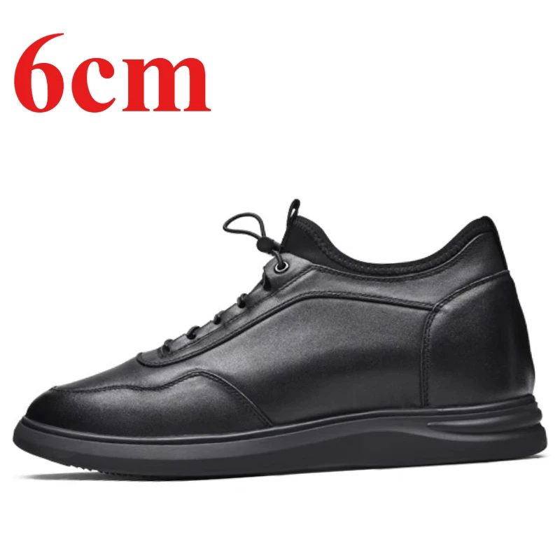 

Genuine Leather Height Increasing Shoes for Men's 6cm Casual Thick Soled Sports Board Shoes Comfortable Invisible Elevator Shoes