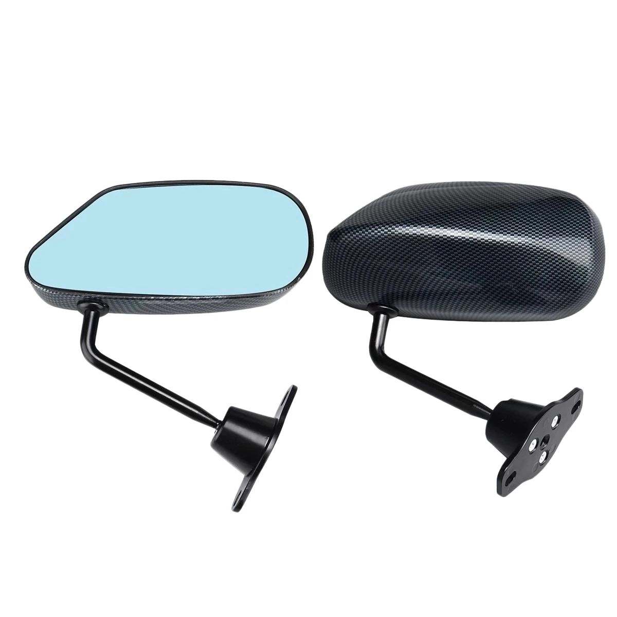 

2X Universal Car Carbon Fiber Autos Blue Rear View Mirror F1 Carbon Look Racing Side Mirror Glass & Wide Angle Bracket