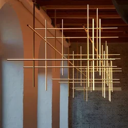 Italy Designer Tube Gold black Chandeliers Linear LED Pendant Light Suspended Hanging Lamp for Hotel Decoration Dinning Room
