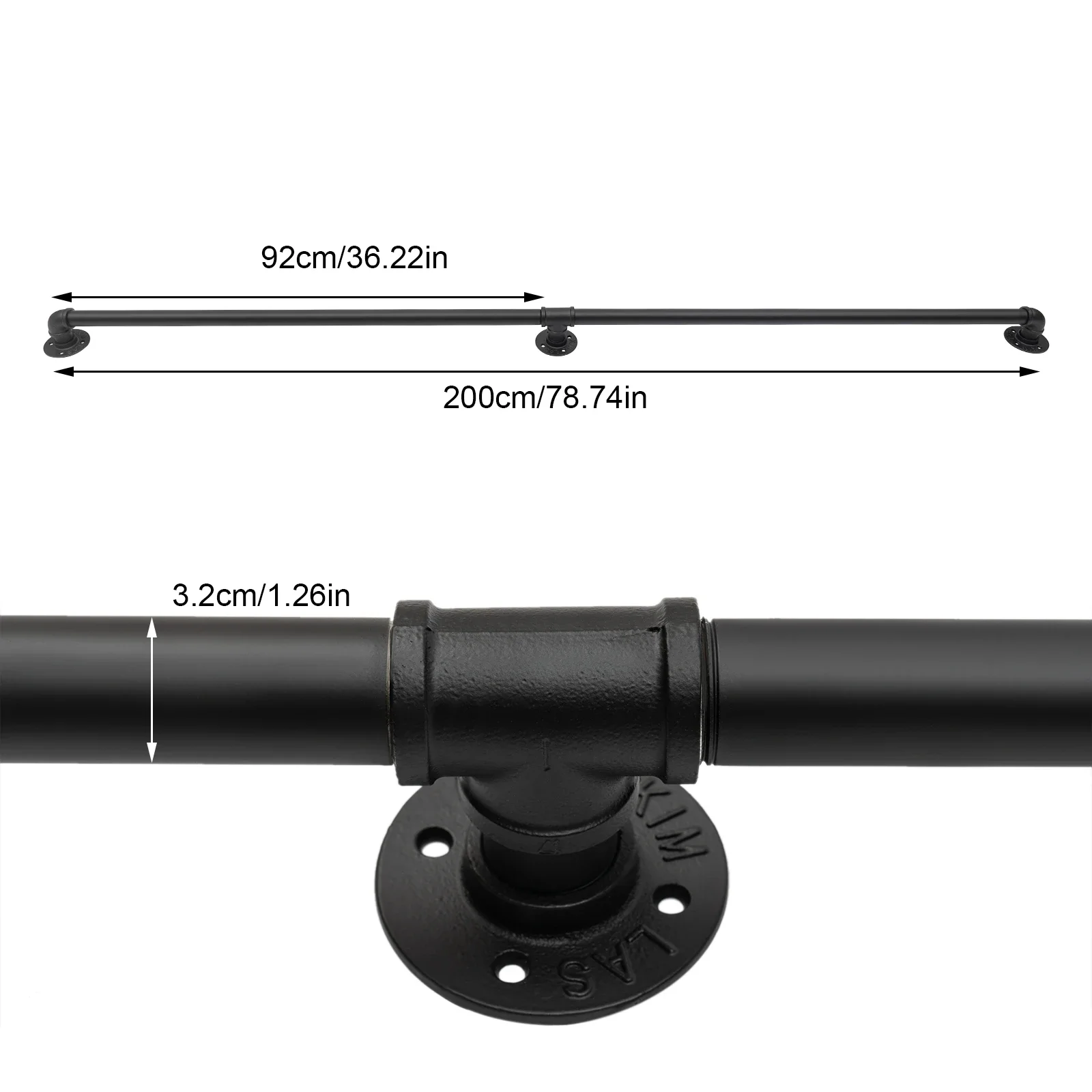 Modern Wall Mounted Handrail, Stair Railing Hand Rail, for In/Outdoor Wall Mount, Black Pipe Handrail Length 200cm