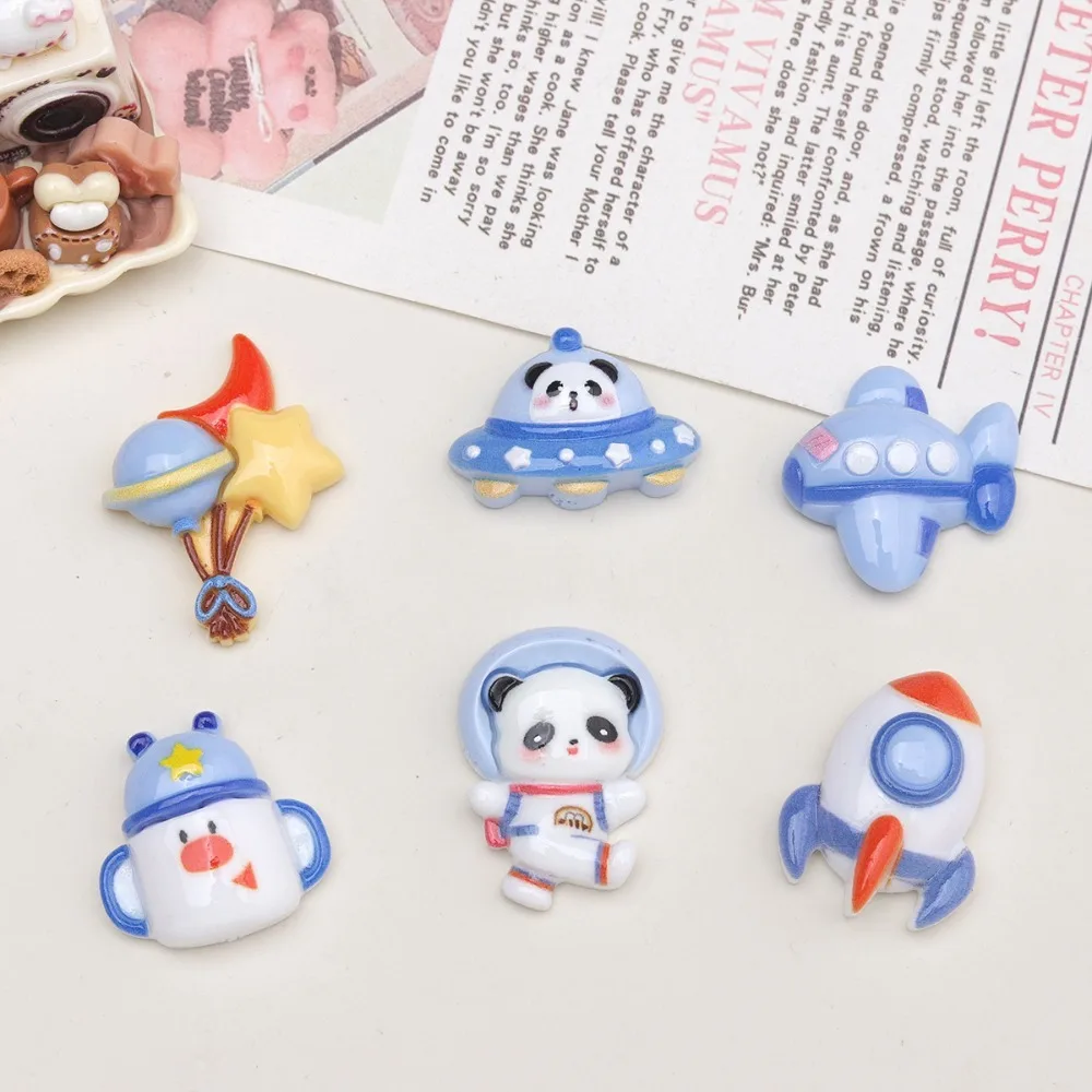 10pcs Cute Cartoon Kawaii Panda Astronaut Flat Back Resin DIY Scrapbooking Cabochons Decoration Accessories