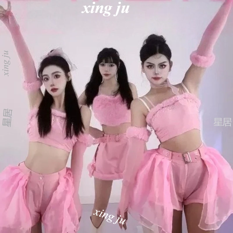 

Kpop Korean Female Stage Costumes Slim Shorts Outfits Women Group Dance Sleeveless Sling Crop Tops Nightclub DJ Jazz Dance Wear