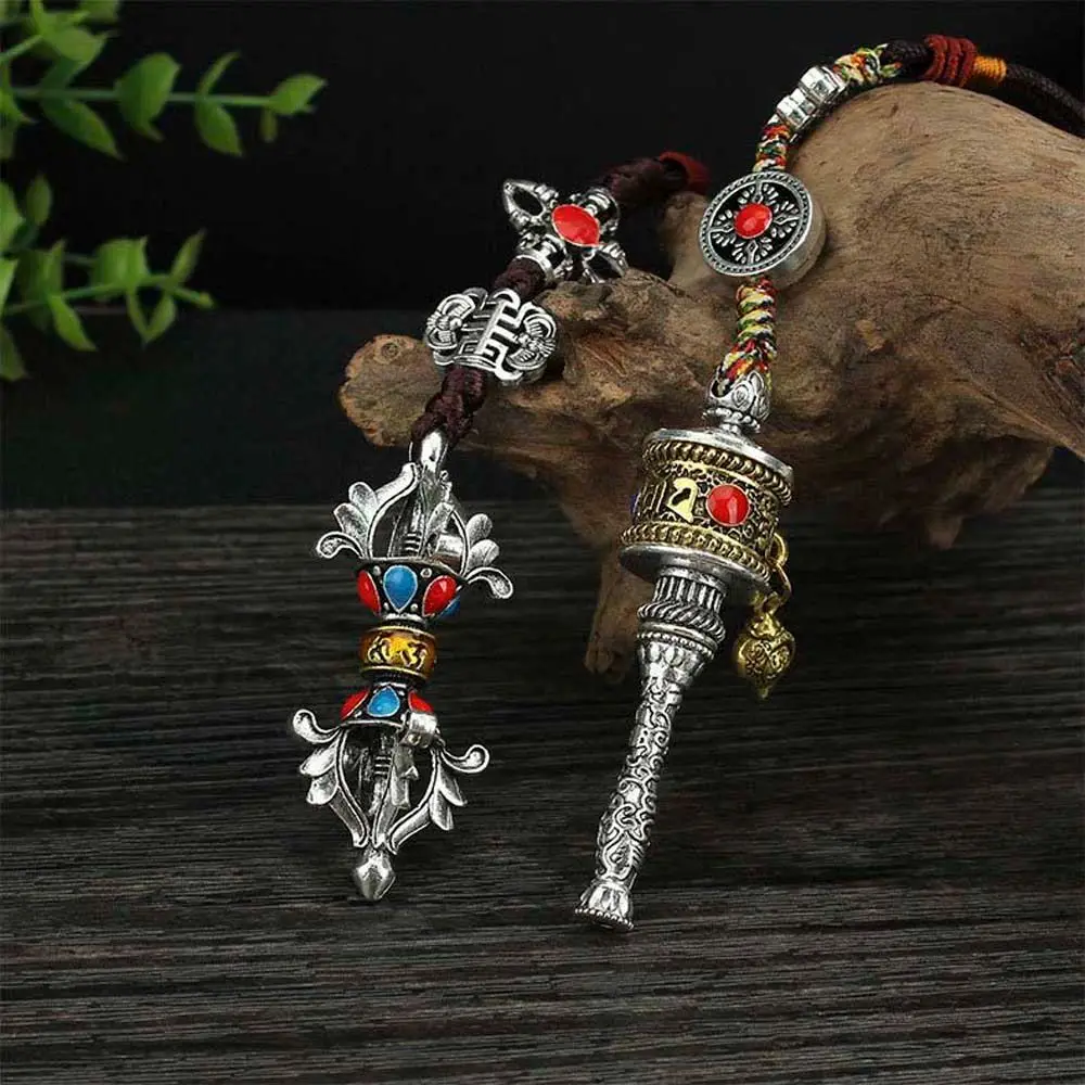 Accessories Tibetan Six-character Mantra Bag Pendants Vajra car keychain Prayer Wheel Pendants Buddhist keychain Key holder