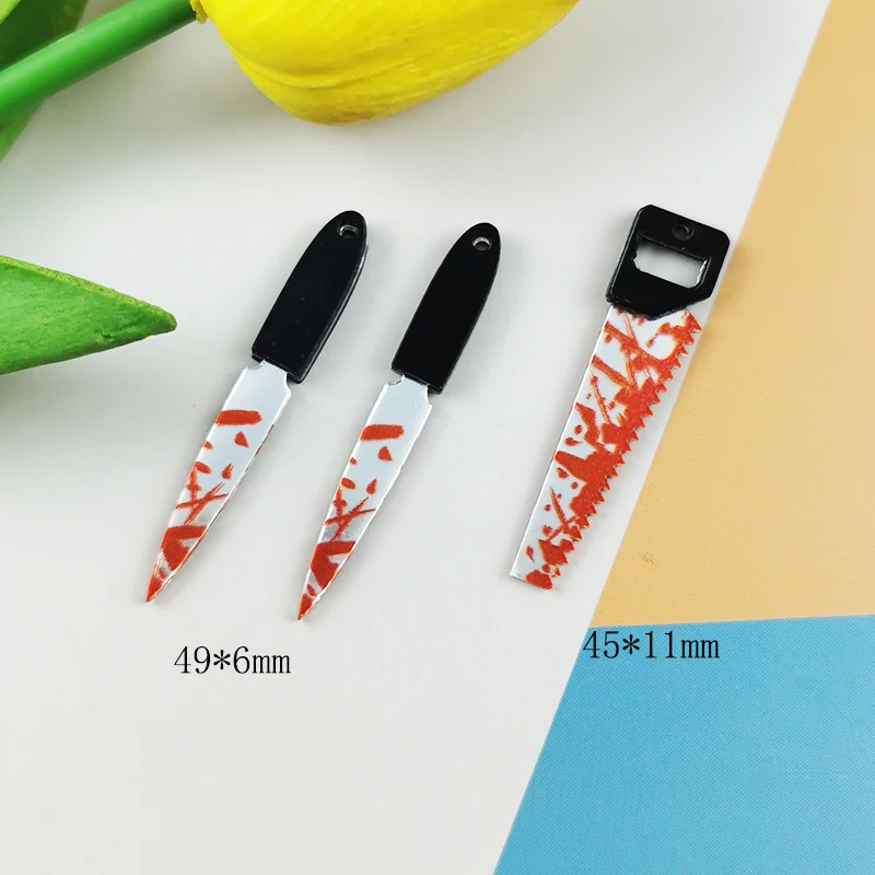 MuhNa 10pcs Blood Saw Dagger Charms Two Sides Acrylic Halloween Pendant for Jewelry Making DIY Earring Necklace Dangle