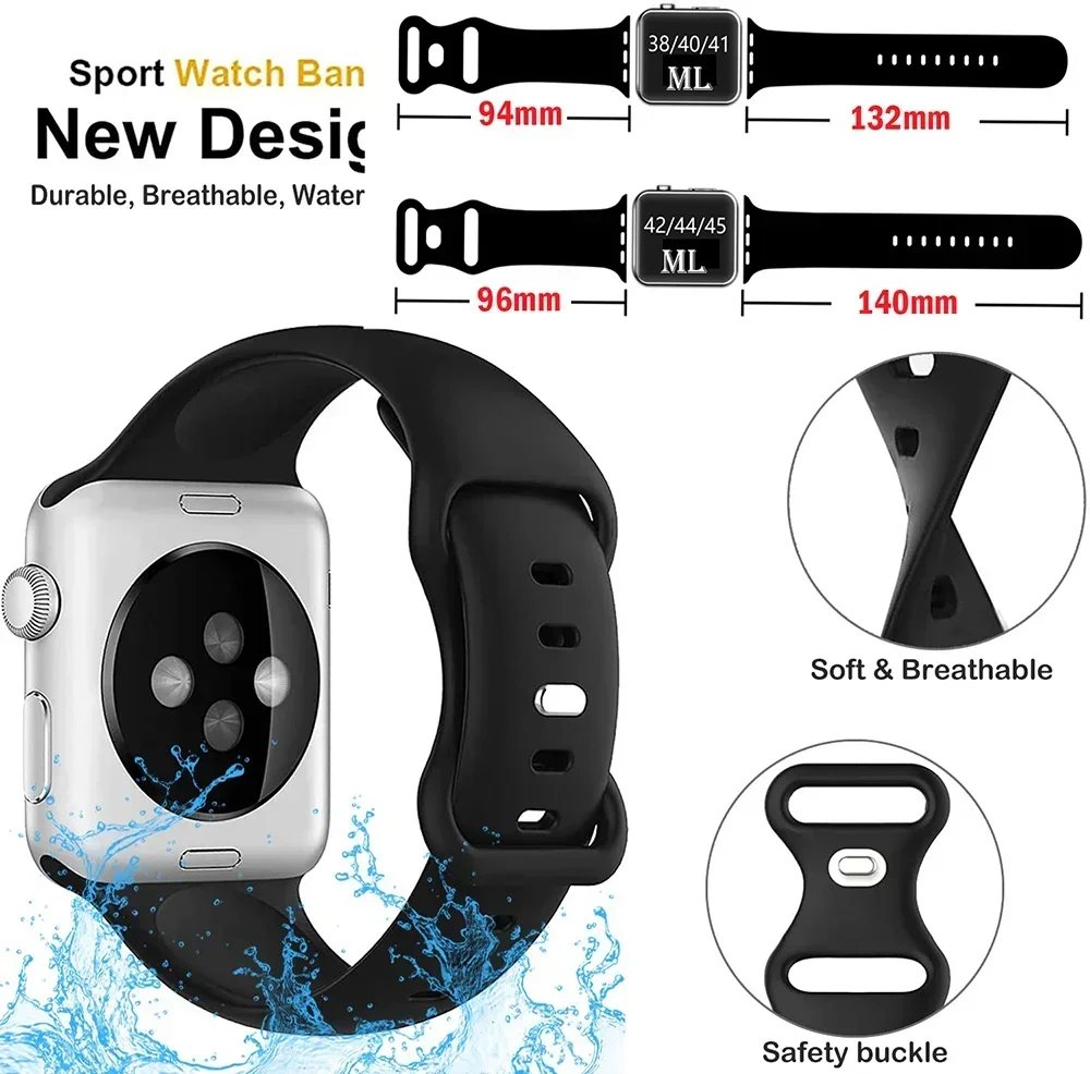 Pasek do zegarka Apple Watch 44mm 40mm 45mm 41mm 42-38mm Silikonowa bransoletka iwatch band series 8 7 se 3 4 5 6 9 ultra 2 49mm — zdjęcie 6