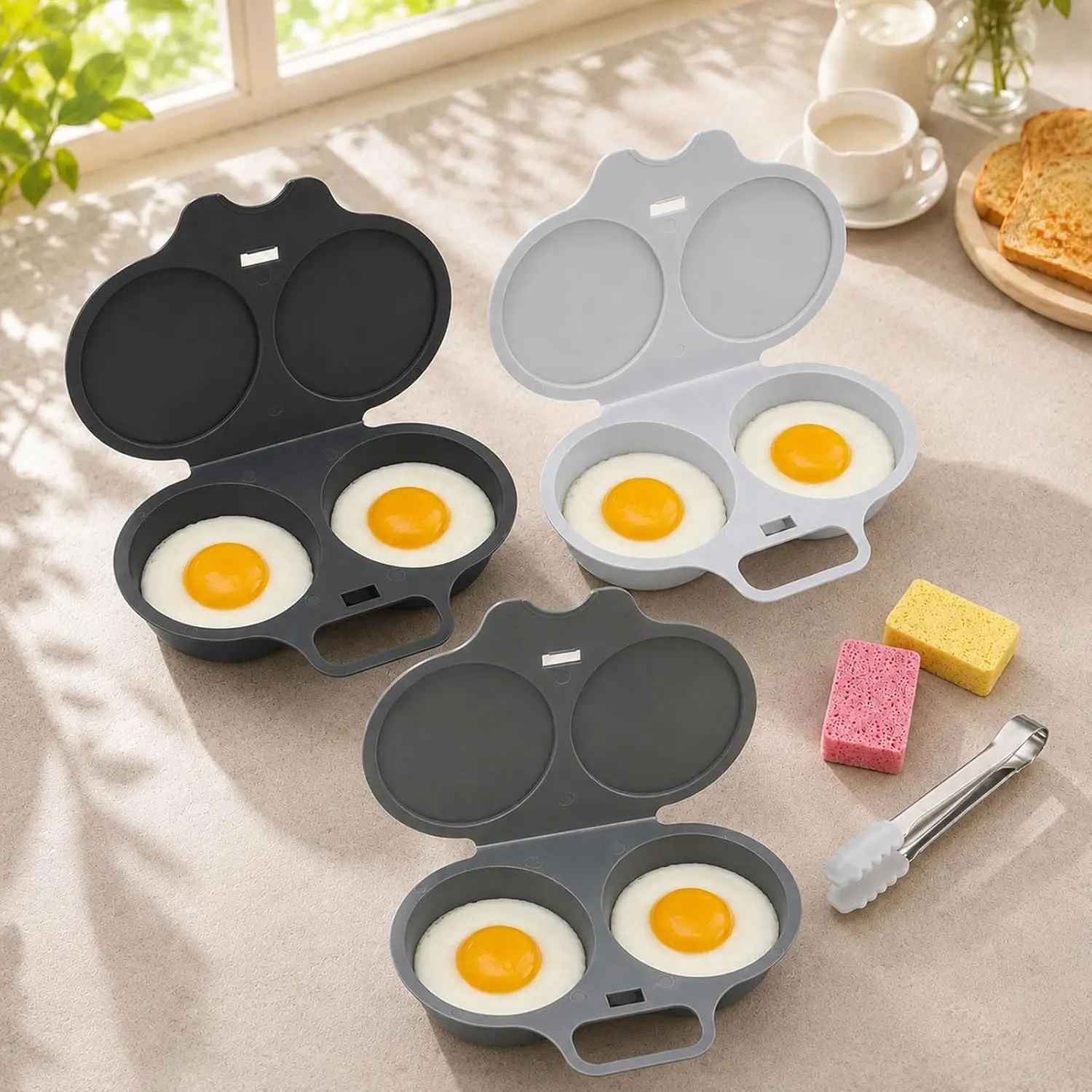 High Quality Double Cavity Microwave Egg Cooker Food Grade Plastic Egg Cooking Mold Home Utensils For Kitchen Accessories