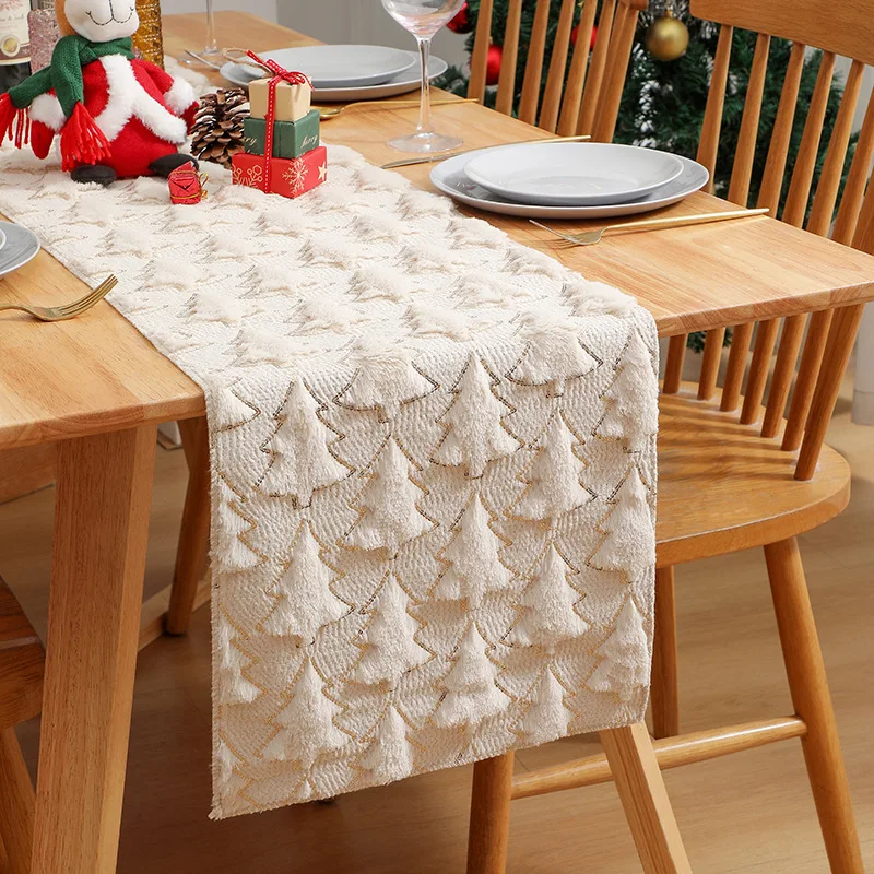 3D Green Christmas Tree Table Runner,Thickened Sequin Christmas Event Party Decor Holiday Dining Table  Home Decor Red White