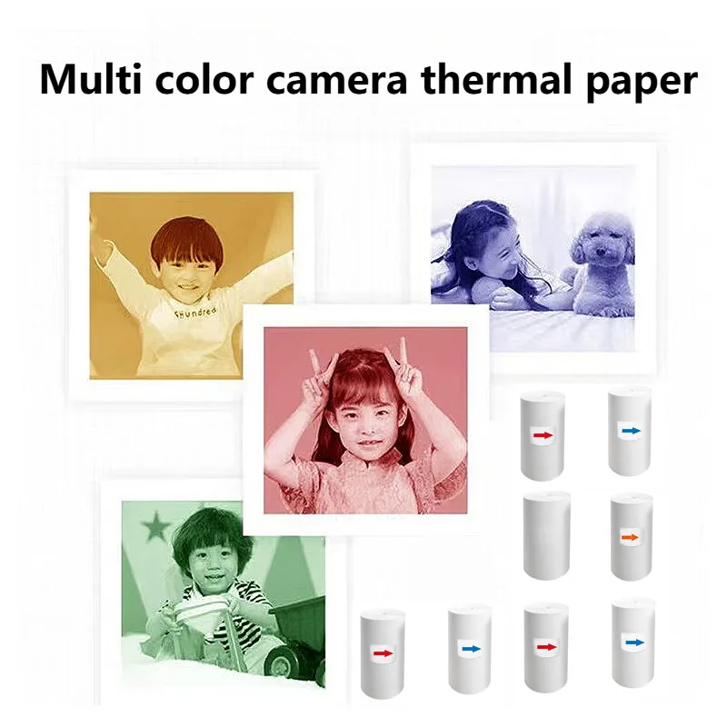 5 rollos de pegatinas adhesivas térmicas, suministros de impresoras de papel fotográfico, papel térmico de Color y blanco y negro, herramientas de papel enrollable para niños