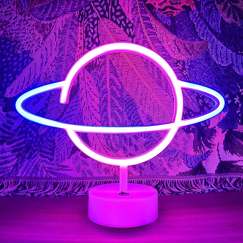 Pink Blue Planet neon sign Light USB/ battery dual purpose LED Lamp, for Birthday Wedding Party Wall Camping Summer Home decor