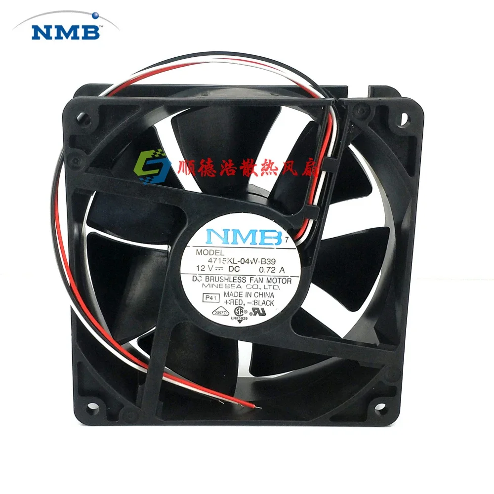 For NMB 4715KL-04W-B39 12038 12cm 120*120*38MM DC12V 0.72A Max Airflow Rate Double Ball Fan 3wires