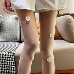 Pearl Sequined Flower Milk White Silk Socks Lolita Niche Design Sweet Summer Ultra-Thin White Silk Niche Women