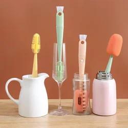 3-in-1 Multi-functional Cup Brush Cleaning Brush, Baby Bottle Brush Sponge Brush Long Handle Water Bottle Cleaning Brush Cup Lid