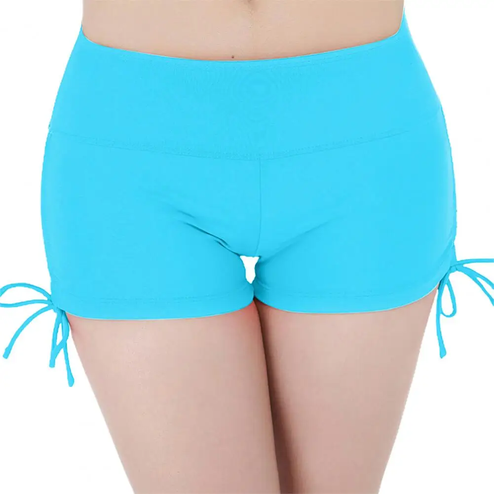 Women Mini Safety Pants Swim Shorts Solid Color Elastic Drawstring Boxers Mid Waist Women Basic Safety Pants Bathing Boyshorts