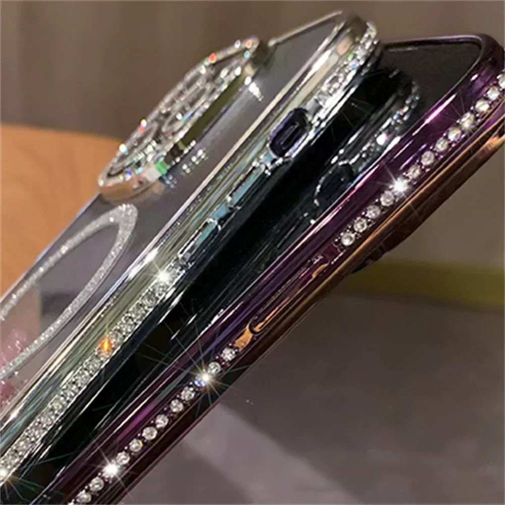 Luxury Diamond Glitter Magnetic Charging Silicone Soft Case For iPhone 15 14 13 12 Pro Max Plus 11 Transparent Shockproof Cover