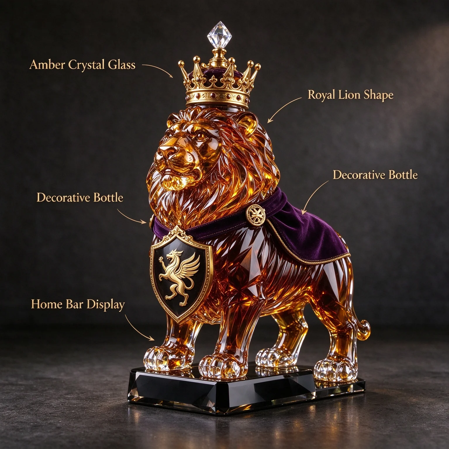 Lion Shaped Hand-Blown Glass Decanter Lead-Free Animal Bar Ornament Table Display Home Decor Holiday Gift Liquor Bottle