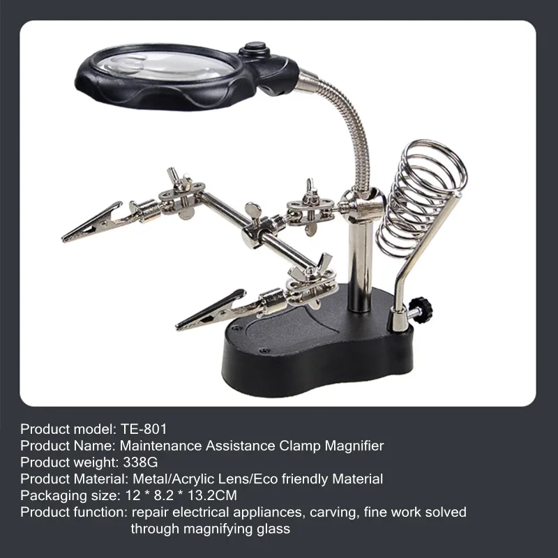 TE-801 เชื่อมคลิปเสริมแว่นขยายไฟฟ้าSoldering Iron Circuit Boardเชื่อมเหล็กแว่นขยายวงเล็บเครื่องมือ