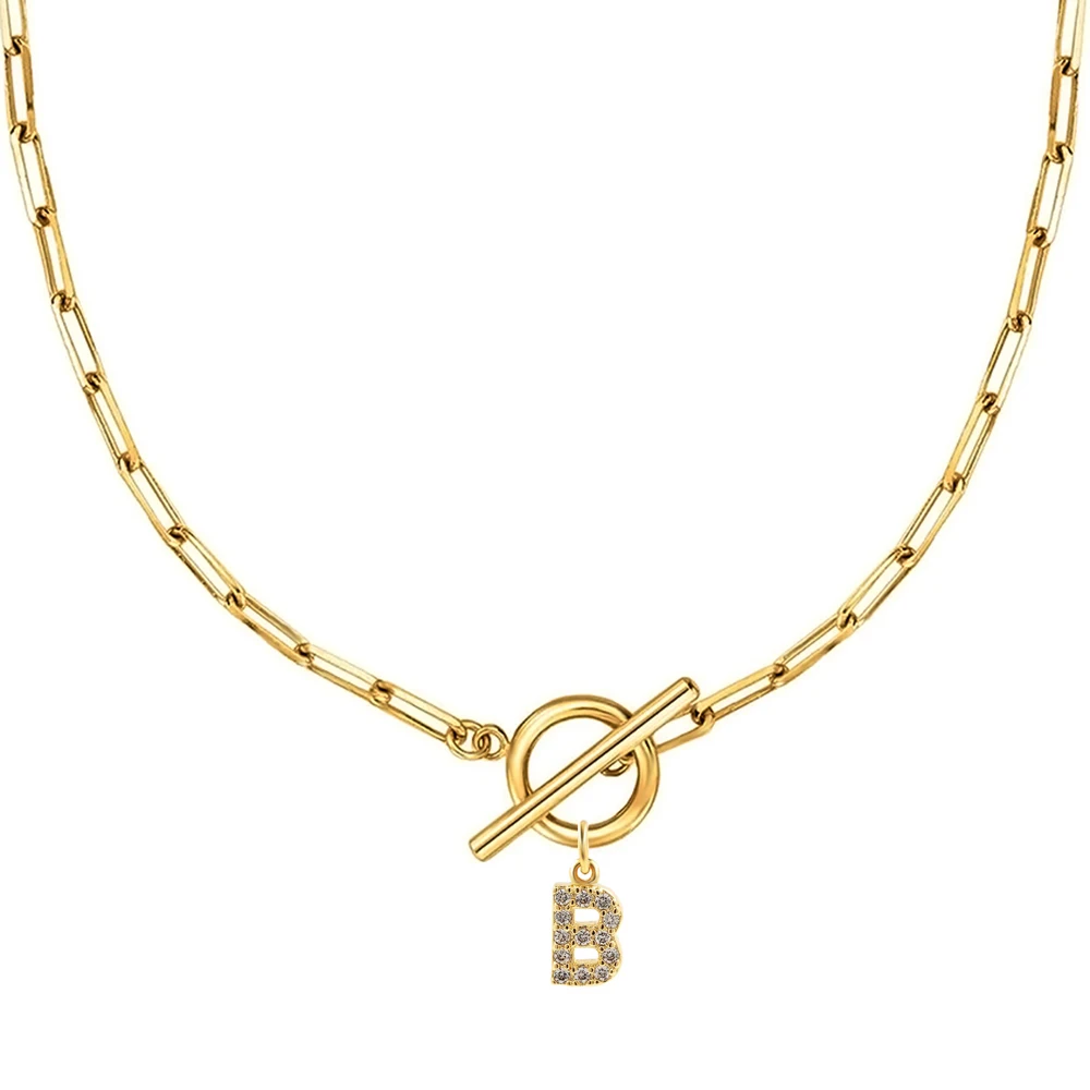 Necklaces for women Stainless Steel Cross Buckle Chain Initial Letter Zircon Pendant Fashion Valentine\'s day Jewelry Gifts
