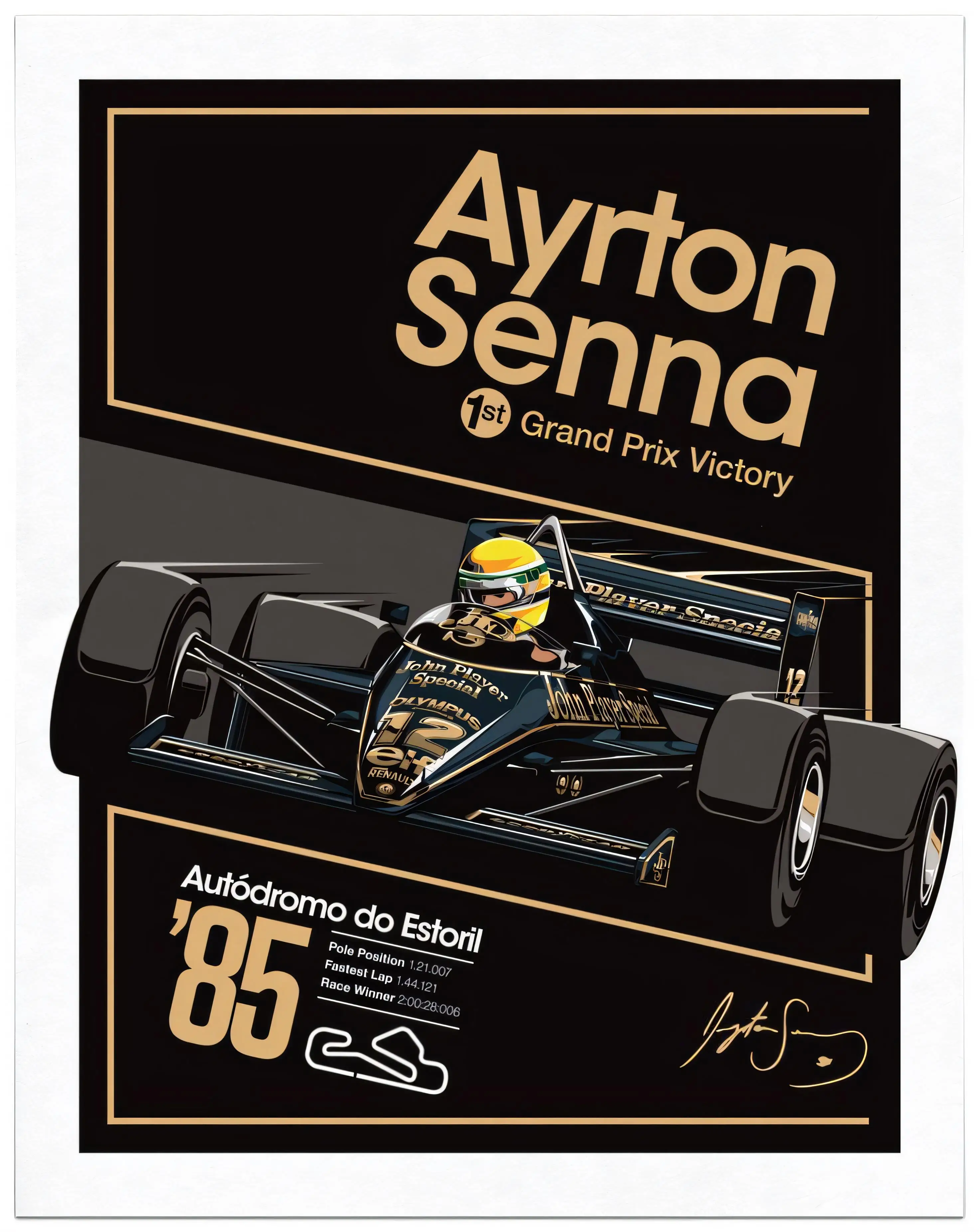 Ayrton Senna 1985 Estoril GP Victory tin sign aluminum metal poster, Vintage F1 race wall art decor for garage bar cafe