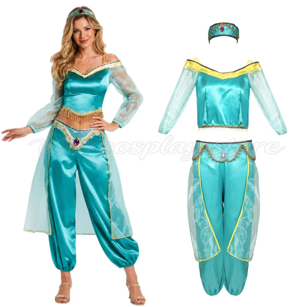 Aladdin Jasmin Prinzessin Cosplay Kostüm für Erwachsene im europäisch-amerikanischen Stil, langes Kleid für Halloween, Karneval, Maskerade, Faschingskostüm.