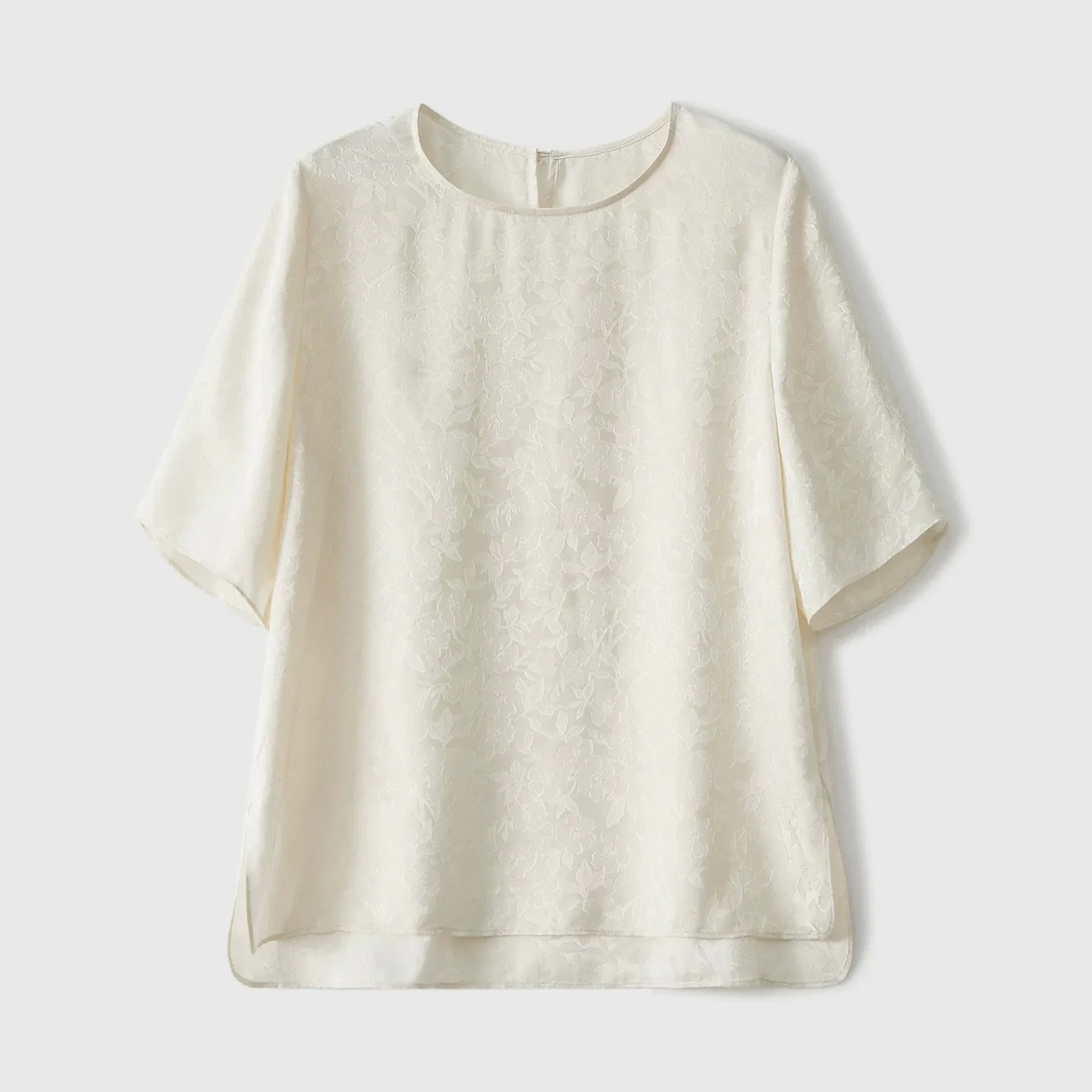 BirdTree-100%Real Silk Hua Luo Elegant T-Shirt, Short Sleeve O Neck Jacquard, Women Retro Cool Loose Top, 2026 Summer T63636CC