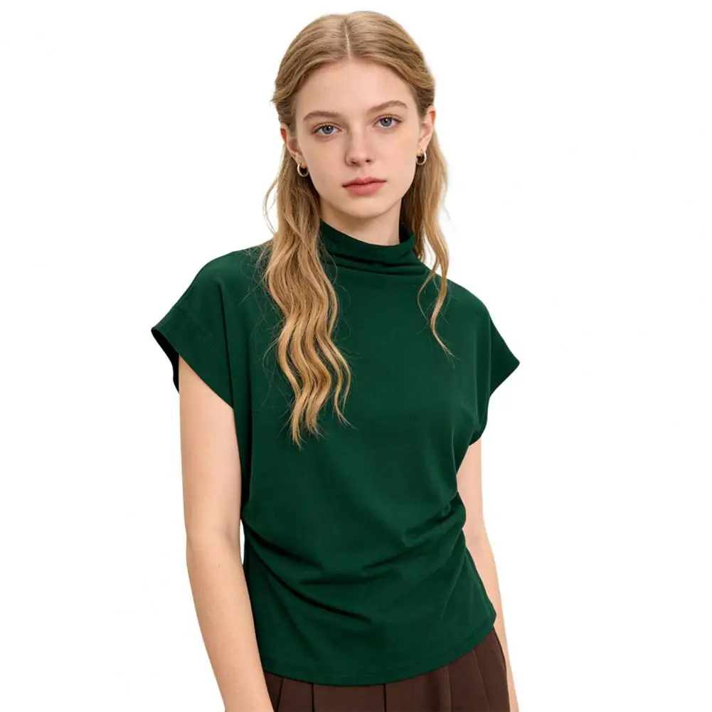 Skin-friendly Blouse Women Shirt Women’s Turtleneck T-shirt Pullover Batwing Sleeve Top Side Shirring Loose Fit Tee for Wear