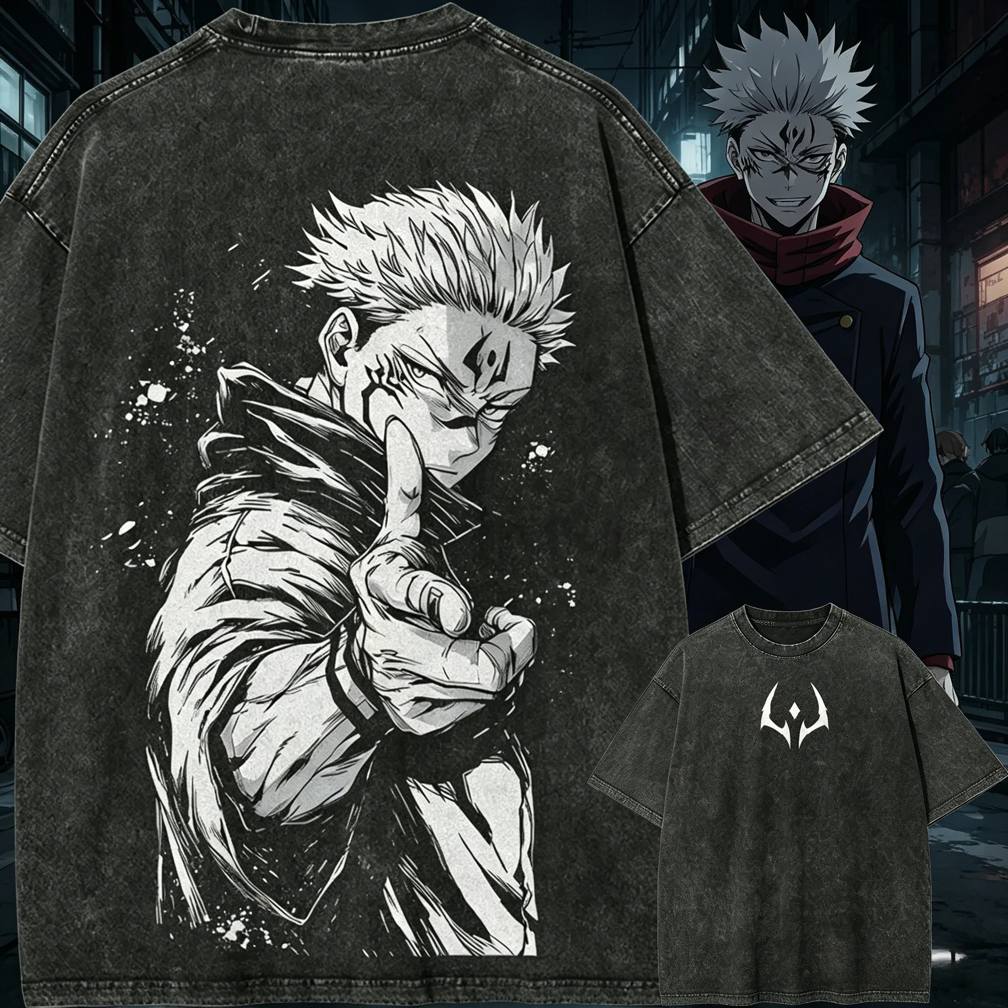 2026 Sommer Jujutsu Kaisen Ryomen Sukuna T-Shirt Herren Yuji Itadori Grafik-T-Shirt Vintage Washed Oversized Baumwolle Anime Kleidung Y2k