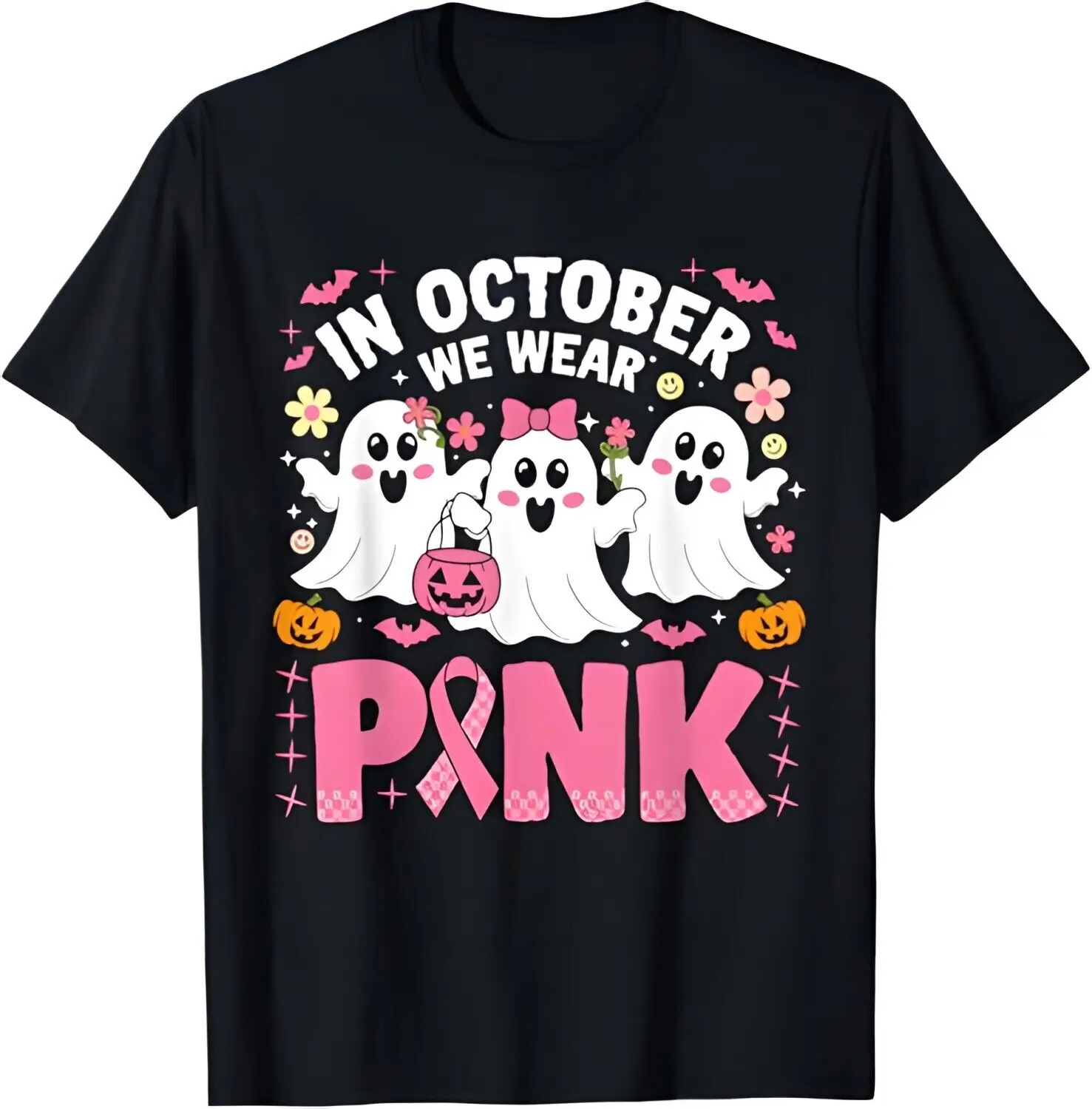 

In October We Wear Pink Ghost Witch Breast Cancer Awareness T-Shirt