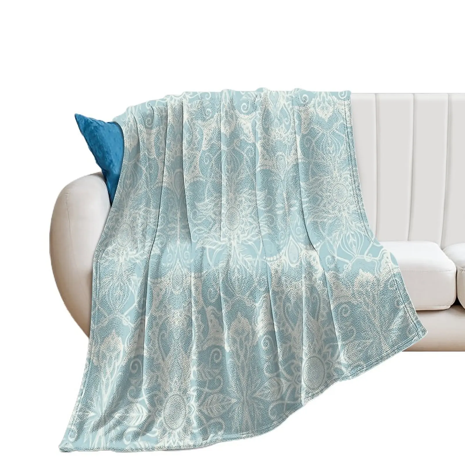 Floral Pattern in Duck Egg Blue & Cream Throw Blanket For Baby Sleeping Bag Furrys Blankets