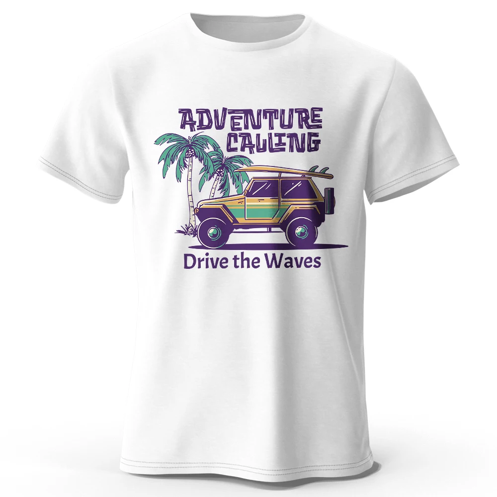 Herren Drive The Waves bedrucktes T-Shirt aus 100 % Baumwolle, übergroße nautische Grafik-T-Shirts für Damen, Sommer-Tops, Surf-Streetwear