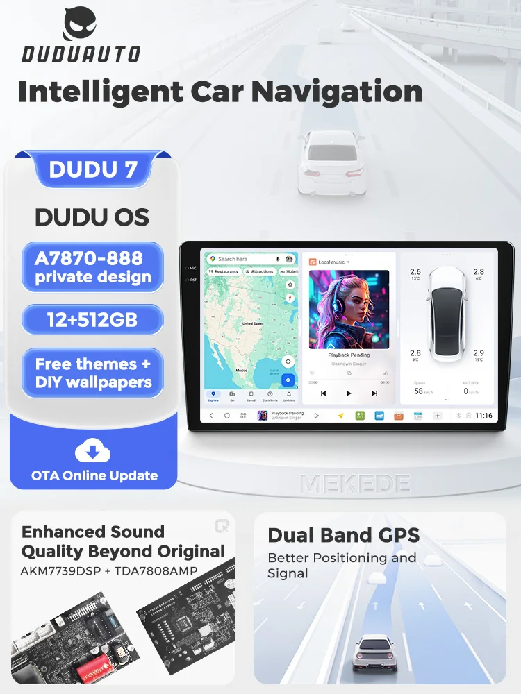 DUDUAUTO DUDU7 A7870 AKM7739 TDA7808 12 GB + 512 GB Android 13 Universele autoradio Draadloze Carplay Navigatie GPS Multimediaspeler - afbeelding 2