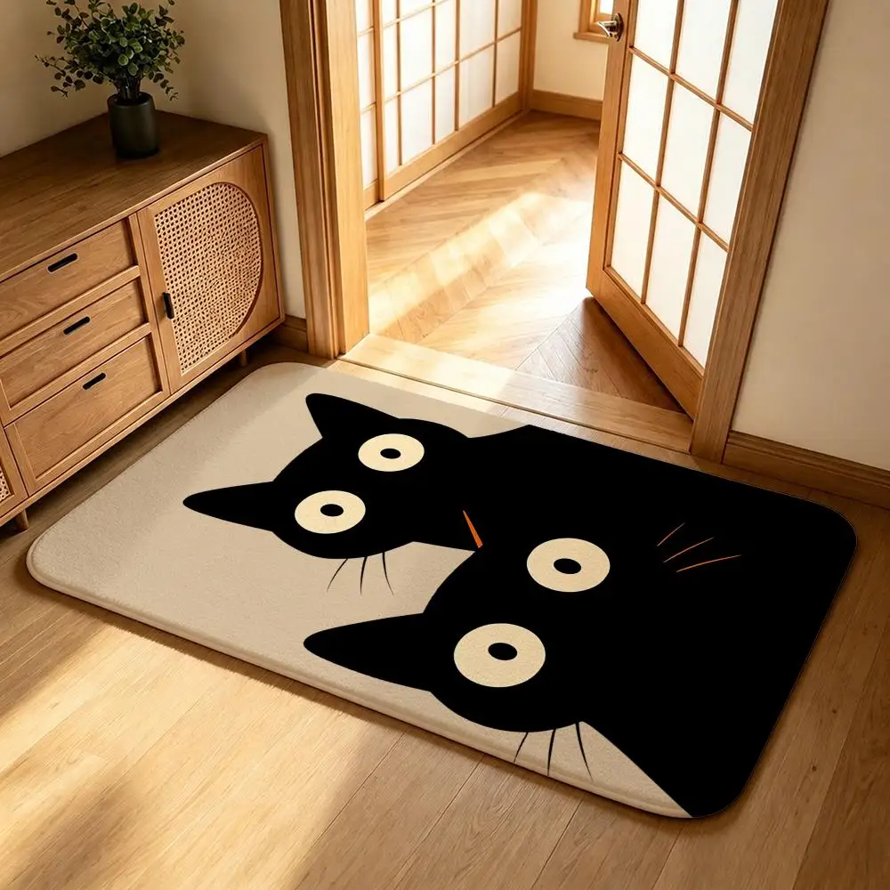 Series-Cute Black Cat SeriesS Floor Mat Shower Foot Mat, Bedside Carpet, Entrance Absorbent Doormat, Soft Non-Slip