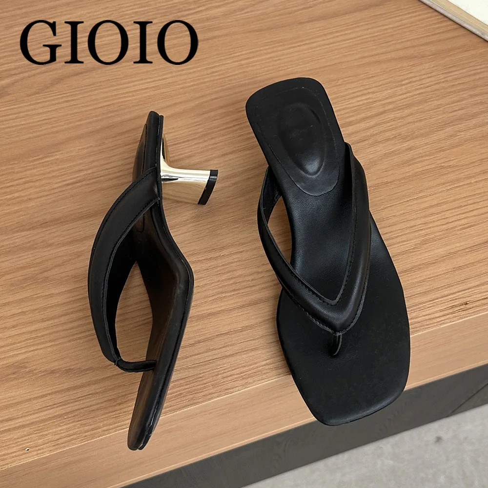 

Модные женские шлепанцы с квадратным носком на тонком каблуке, нескользящие, в стиле 2000-х, сандалии-тапочки, удобные женские туфли