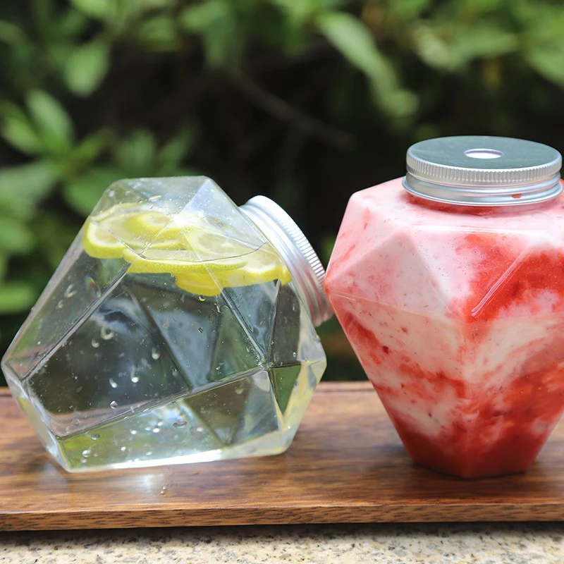 

500ml Transparent Diamond Shaped Bottle Cold Drink Bubble Tea Cup PET Bottles