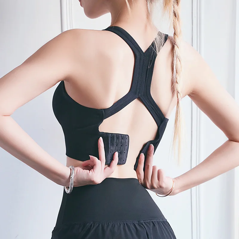 

Large-sized non-steel hoop shock-absorbing sports bras for women with cross-shaped rear buttons and adjustable yoga bras