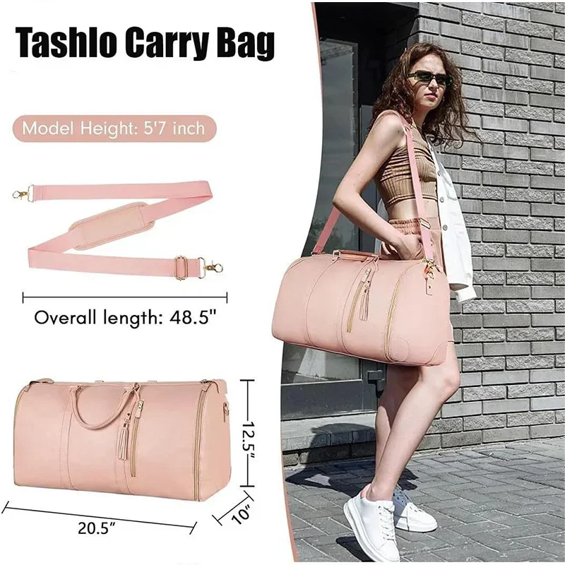 Foldable Women\'s Travel Convenience Tote Garment Bag Large Capacity PU Leather Travel Bag Portable Business Travel Bag