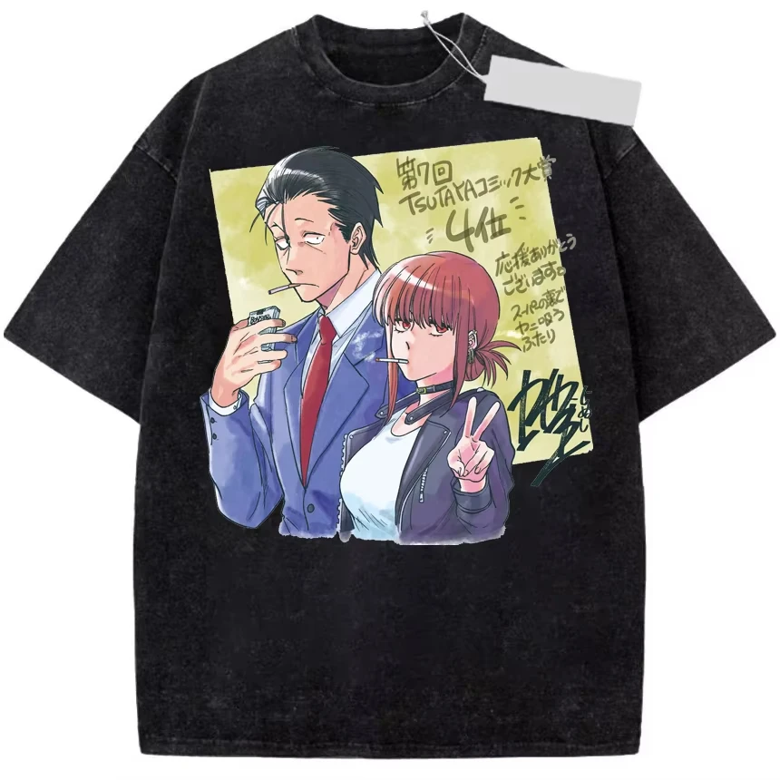 Anime Smoking Behind The Supermarket with You Sasaki Yamada Graphic Print T-Shirt Men Women Retro Washed Oversize Summer New Tee