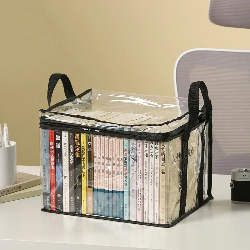Foldable book box student dormitory classroom book organizer transparent waterproof household book organizing storage box